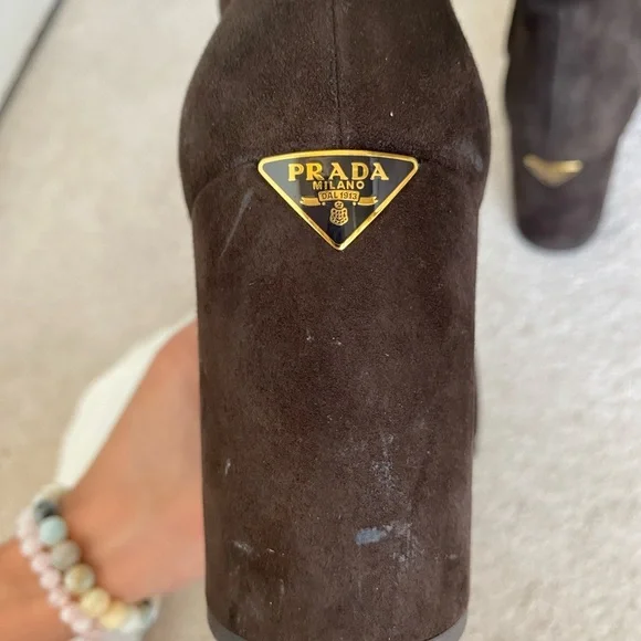 Prada Chocolate Brown Suede Booties 85mm heel - Picture 6 of 7